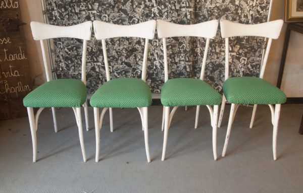 Art. SE13 - 4 sedie modernariato anni 50 rivestite con tessuto originale dell'epoca, Italia anni 50